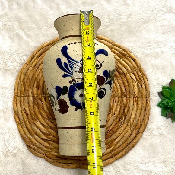Vintage Tonala Large Pottery Vase Hand Painted Bird Mexico Flower - Picture 6 of 9